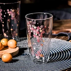 Double Wall Glass Cup with Sakura Printings 350ml Lovely Heat Insulation Coffee Milk Shake Juice Glass Tumbler 1 Piece