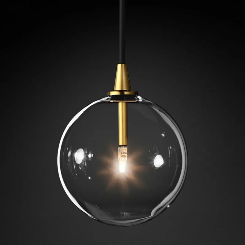 1 Light Clear Glass Globe Led G4 Lustre Luminaires Pendant Lights Simple Nordic Gold Metal Hanging Lamp Dining Room Droplight