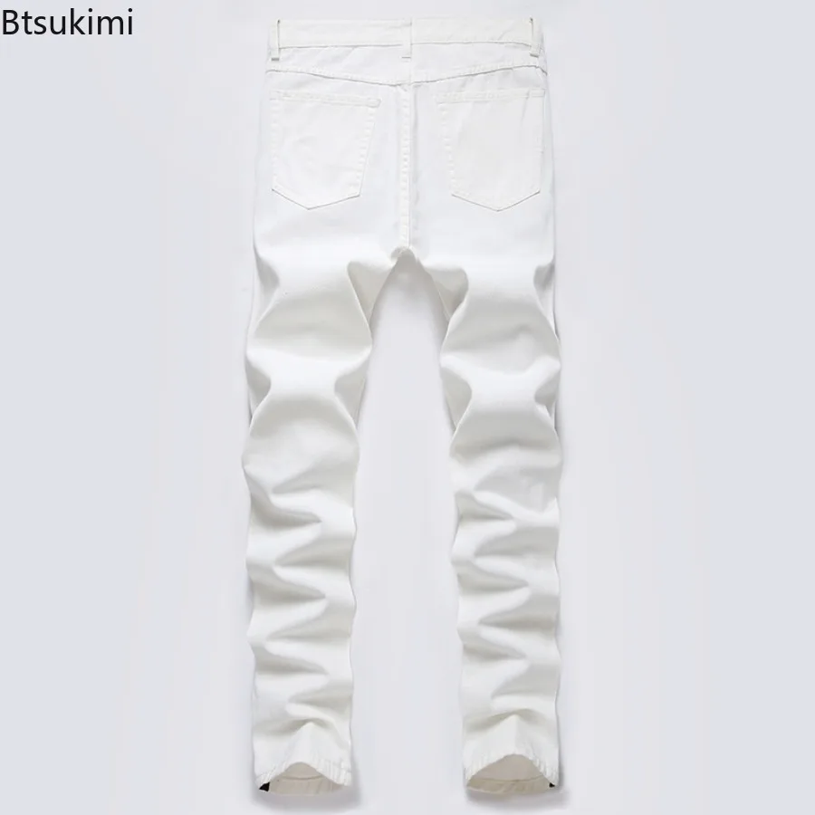 2025 New Men's Jeans Fashion Slim Fit Elastic Solid Casual Trousers Y2k Streetwear Hip Hop Broken Holes Denim Pants Oversized 46