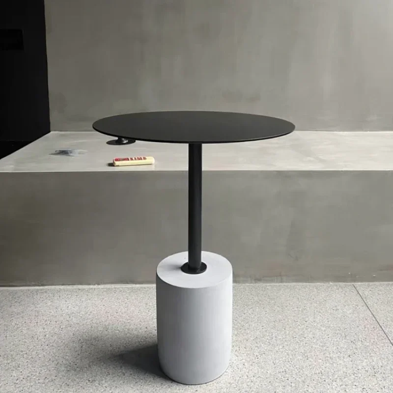 Round Dinning Coffee Table Black Center Living Room Side Small Table Concrete Restaurant Patio