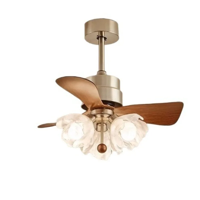 Simple retro fan light, bedroom living room dining room ceiling fan light, flower-shaped lampshade medieval dining room fan