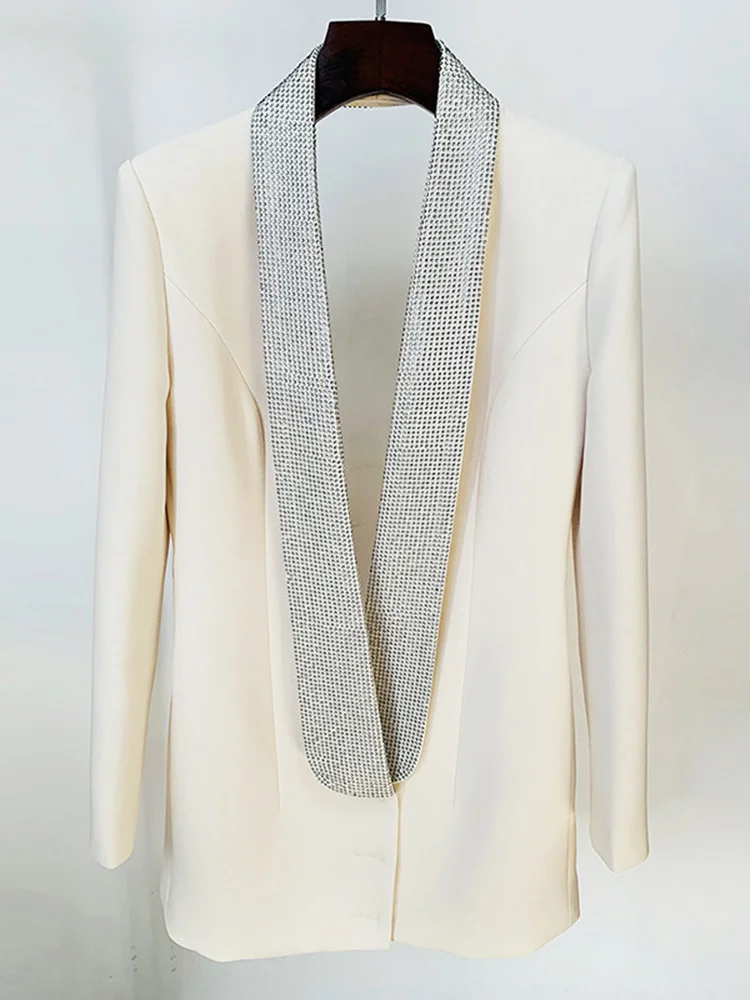DEAT Fashion Women\'s Blazer Hot Drill Shawl Collar Long Sleeve Backless Hidden Breassted Suit Jackets Summer 2024 New 19J3683