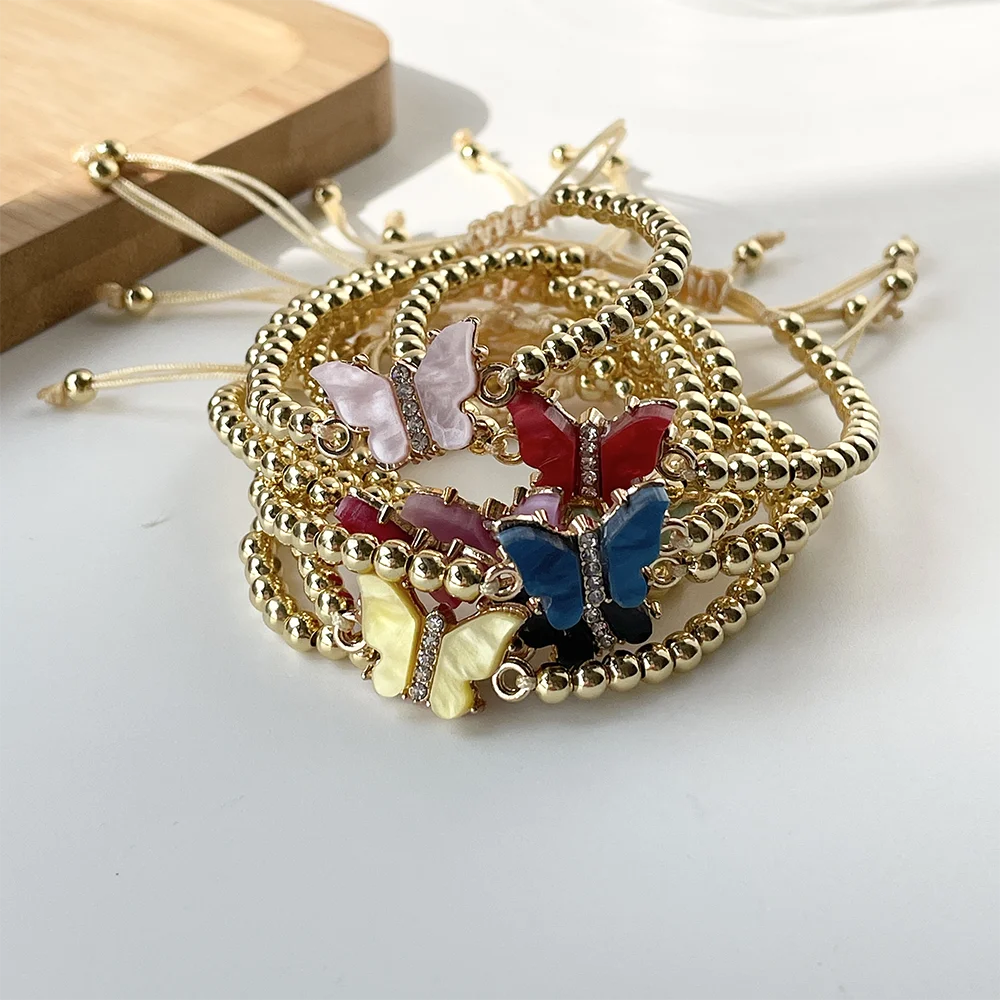 New women's bracelet, couple's bracelet, European and American cross-border supply, diamond-studded alloy butterfly, color-retaining 18k gold beads, women's bracelet jewelry