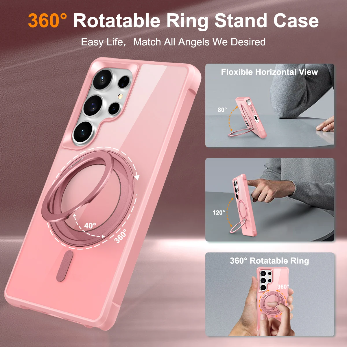 

Matte Magnetic Case For Samsung Galaxy S25 Ultra 360° Rotatable Hidden Stand Drop-Proof