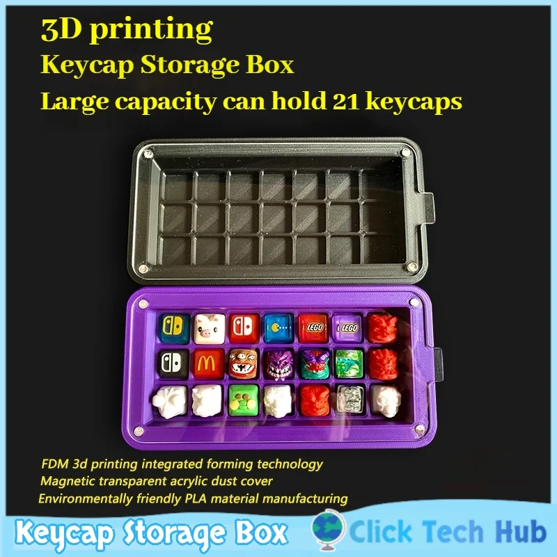 3d Printed Keycap Storage Box Keycap 21key Display Box Dustproof Storage Box Plastic Material Transparent Magnetic Suction Cover