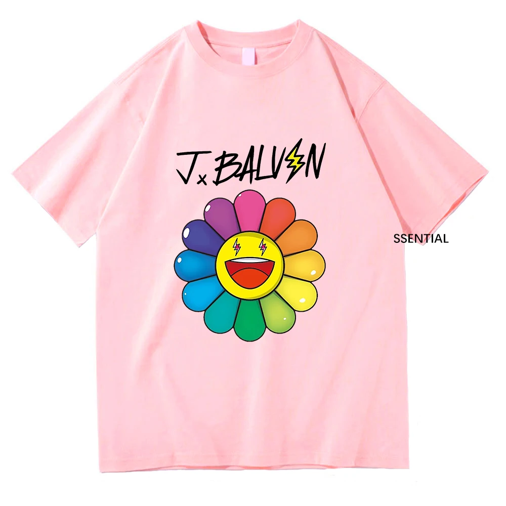 ThreeBalvin Floweres تي شيرت J. Balvin ملابس رجالية/نسائية Harajuku الجمالية التي شيرت خمر للجنسين ملابس الشارع الشهير ملابس قطنية