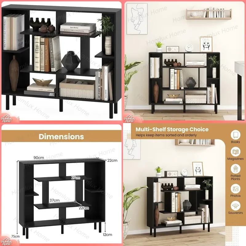 Stylish Geometric Bookshelf Freestanding Storage Shelf for Living Room Bedroom Office Anti-Tip Safety Modern Home Decor
