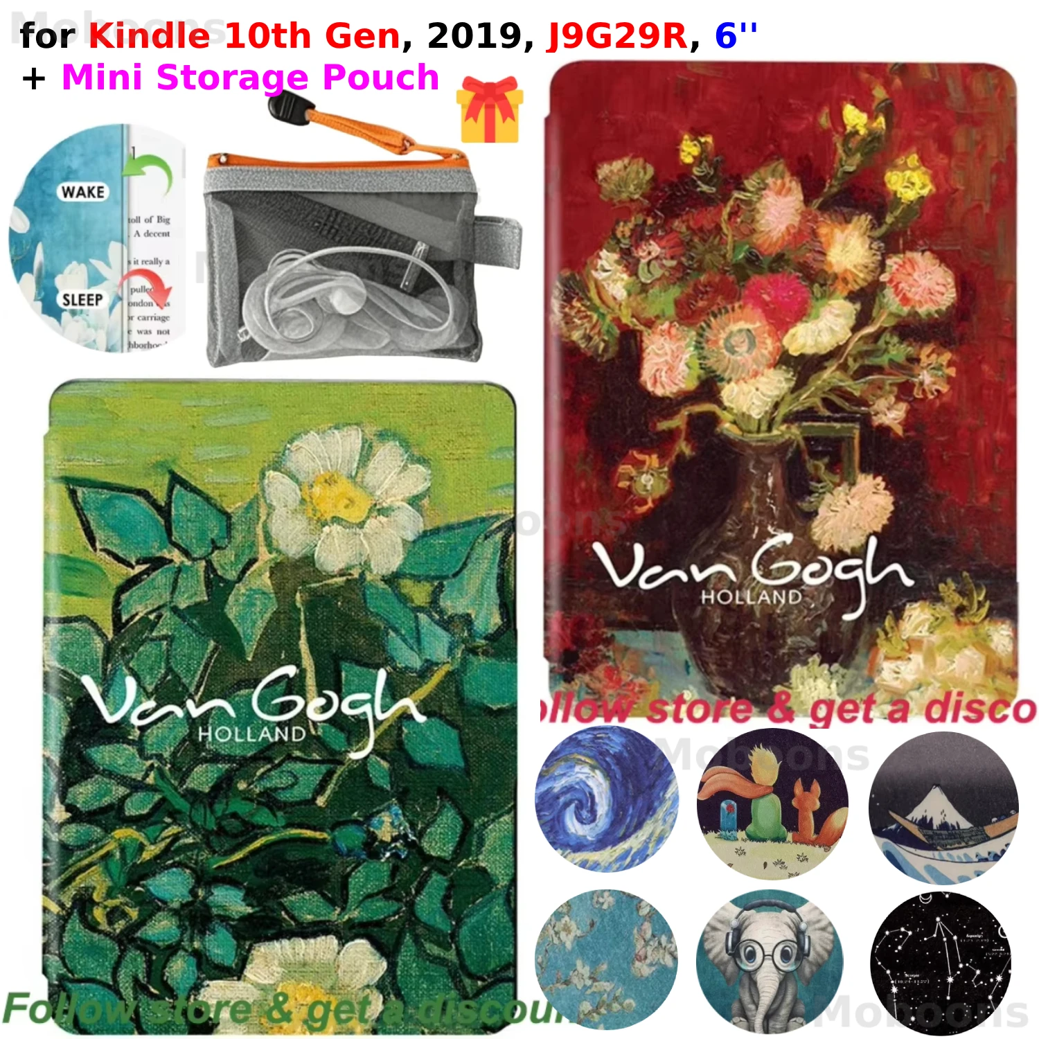 

For Kindle 10th Generation Case + Mini Gadgets Organizer Pouch 6'' J9G29R 2019 Leather Cover Auto Wake/Sleep Kindle Skin Funda