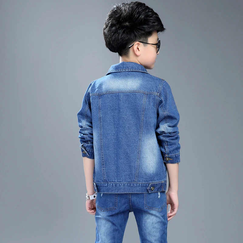 Boy Denim Jacket Children\'s Outerwear Clothing Cardigan 2023 Spring Fall New 4-14 Years Male Kids Patched Casual Coat Overcoat