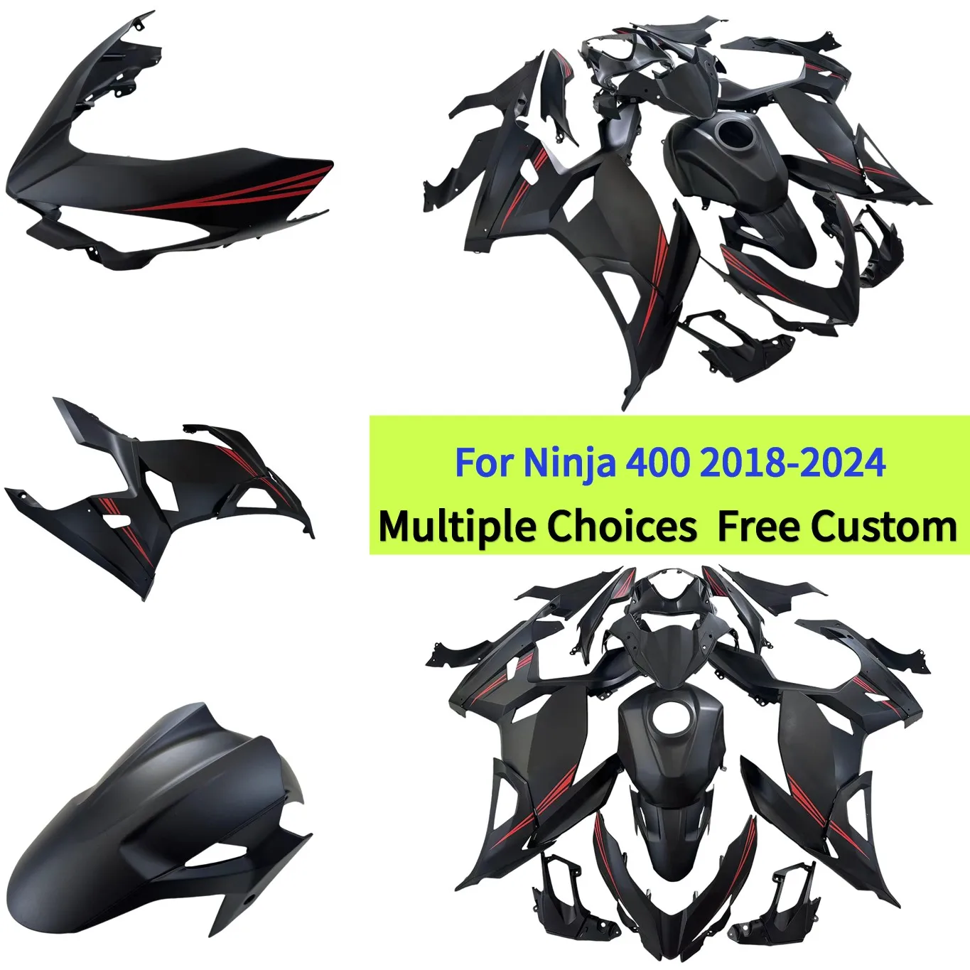 

For Kawasaki Ninja 400 2018-2024 Motorcycle Fairing Set Ninja40018-24 EX400R Matte Black ABS Body Panel Cover