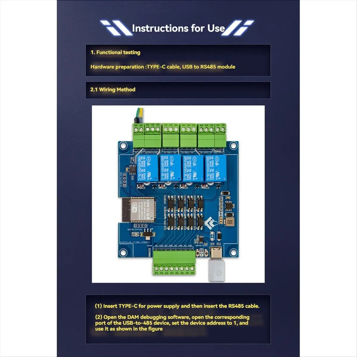 TRENDY STYLE~ Modbus 4 Channel Relay Module 9-24V TYPE-C with RS485 WIFI Bluetooth Support Modbus