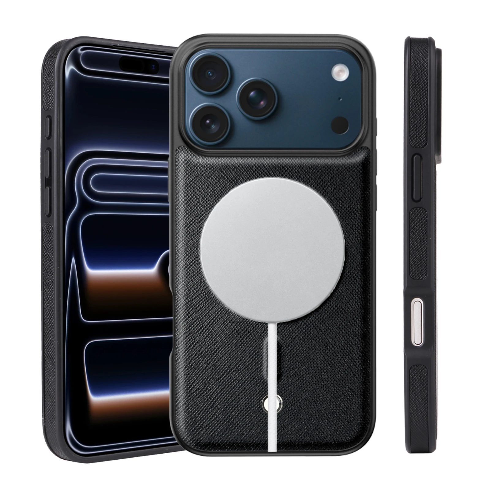 

M Series Entry Luxury Men's Saffiano PU Leather Magsafe Case for iPhone 17 Pro Max & 17 Pro & 16Pro Max & 15Pro & 16Pro & 17Air