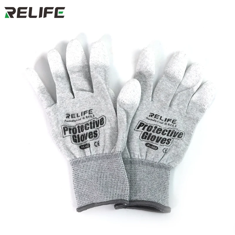 RELIFE RL-063 Anti-static Gloves Elasticity Non-Slip Finger  Fiber Electronic Work Protective Gloves L/XL size PU coating Carbon