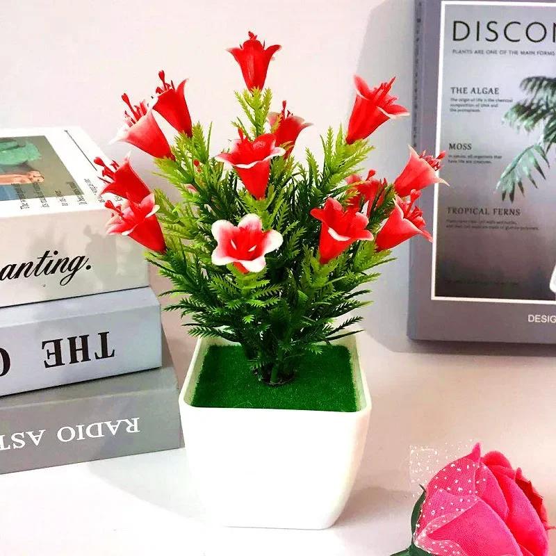 Beautiful Decoration Stylish Artificial Plant Indoor Tabletop Wedding Welcoming Fresh Lily Flower Pinecone Office Plastic Potted