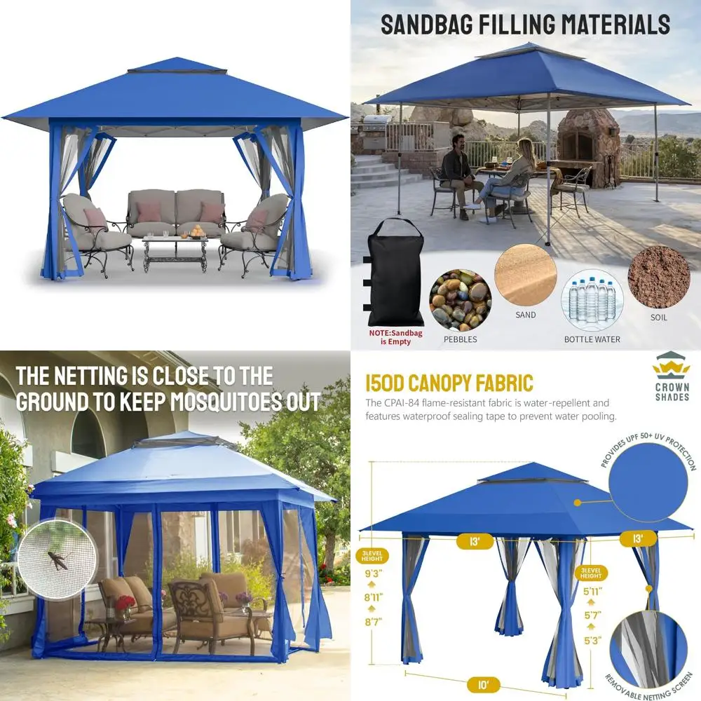 

Pop Up Gazebo 13x13 Outdoor Canopy Tent for Backyard Patio Furniture - Large Clearing Sale, Durable Shade Structure