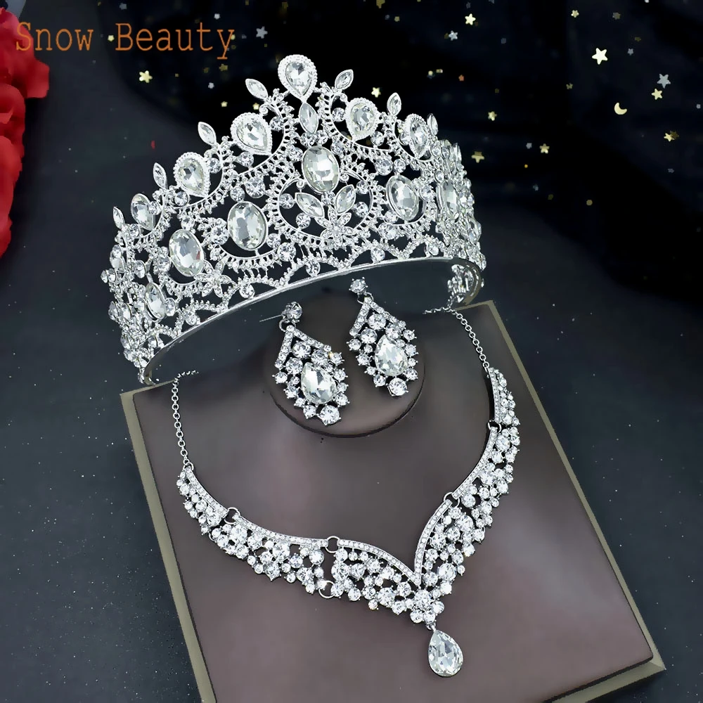 A44 Rhinestone Wedding Hair Accessories Baroque Headpiece Crystal Bridal Tiaras and Crowns Hair Jewelry Set Pageant Diadems