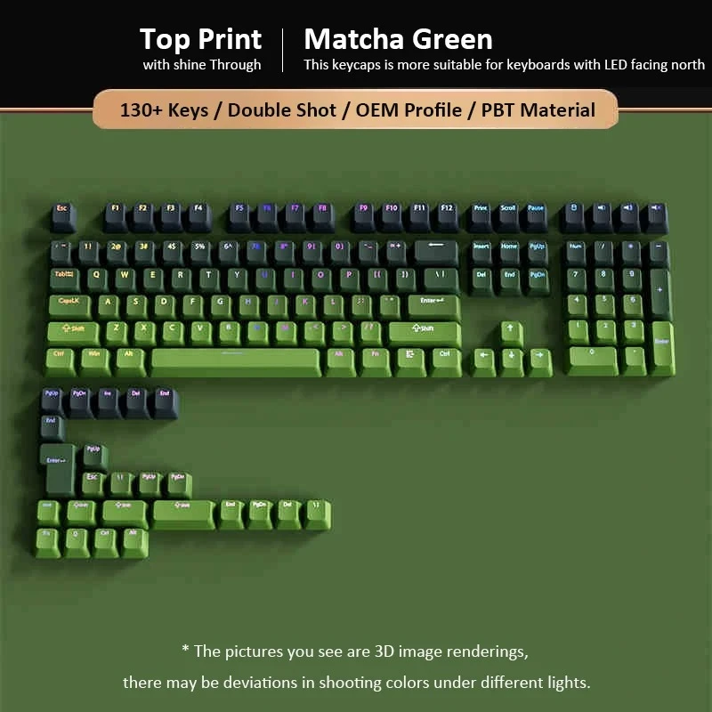 130+ Keys Matcha Green Shine Through Keyboard Keycaps OEM Profile Double Shot PBT Keycaps for Cherry MX Switches Gaming Keyboard