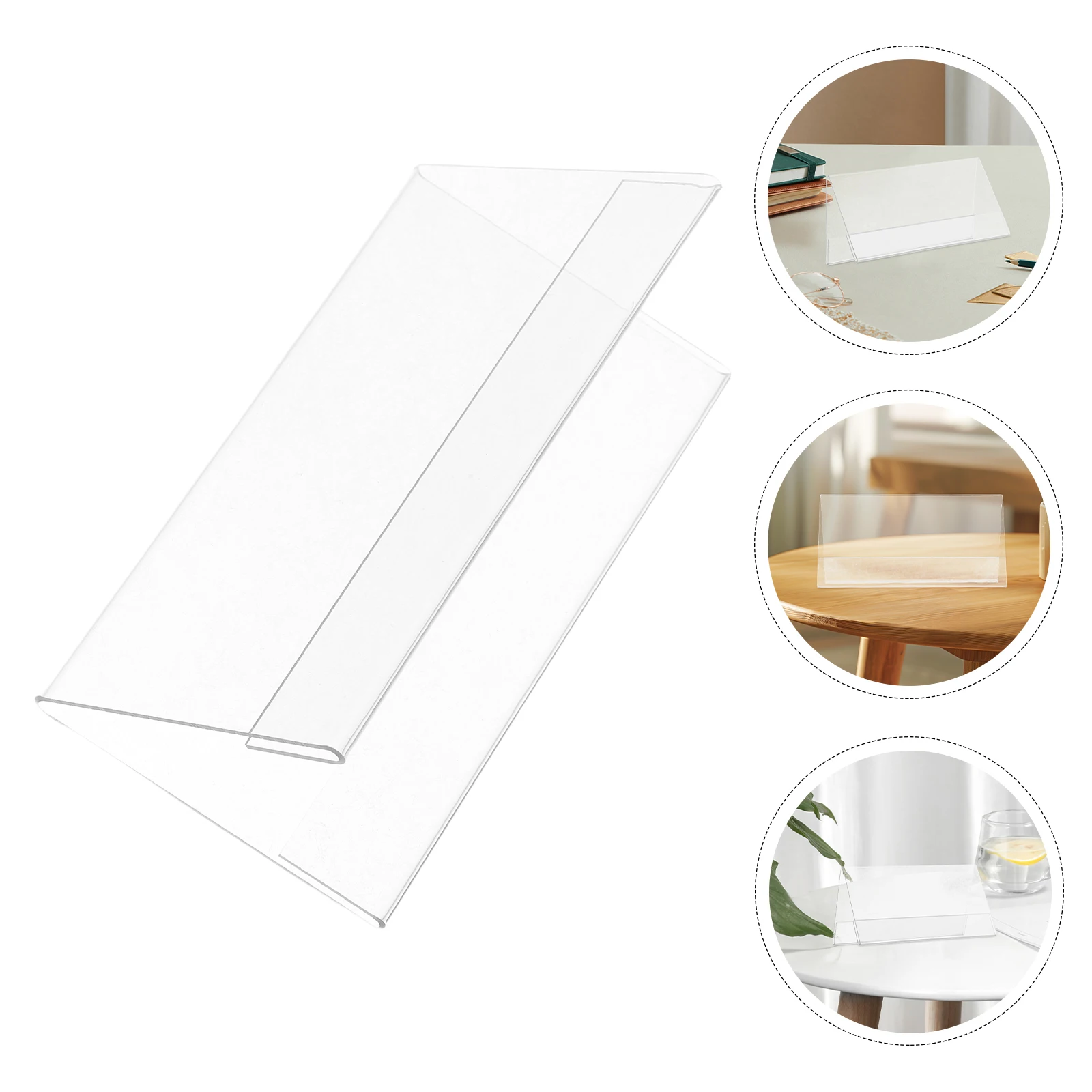 

10pcs Transparent Desk Name Plates 12x6cm Double Sided Clear Display for Meetings Office Food Signs Table Tent Labels Desk