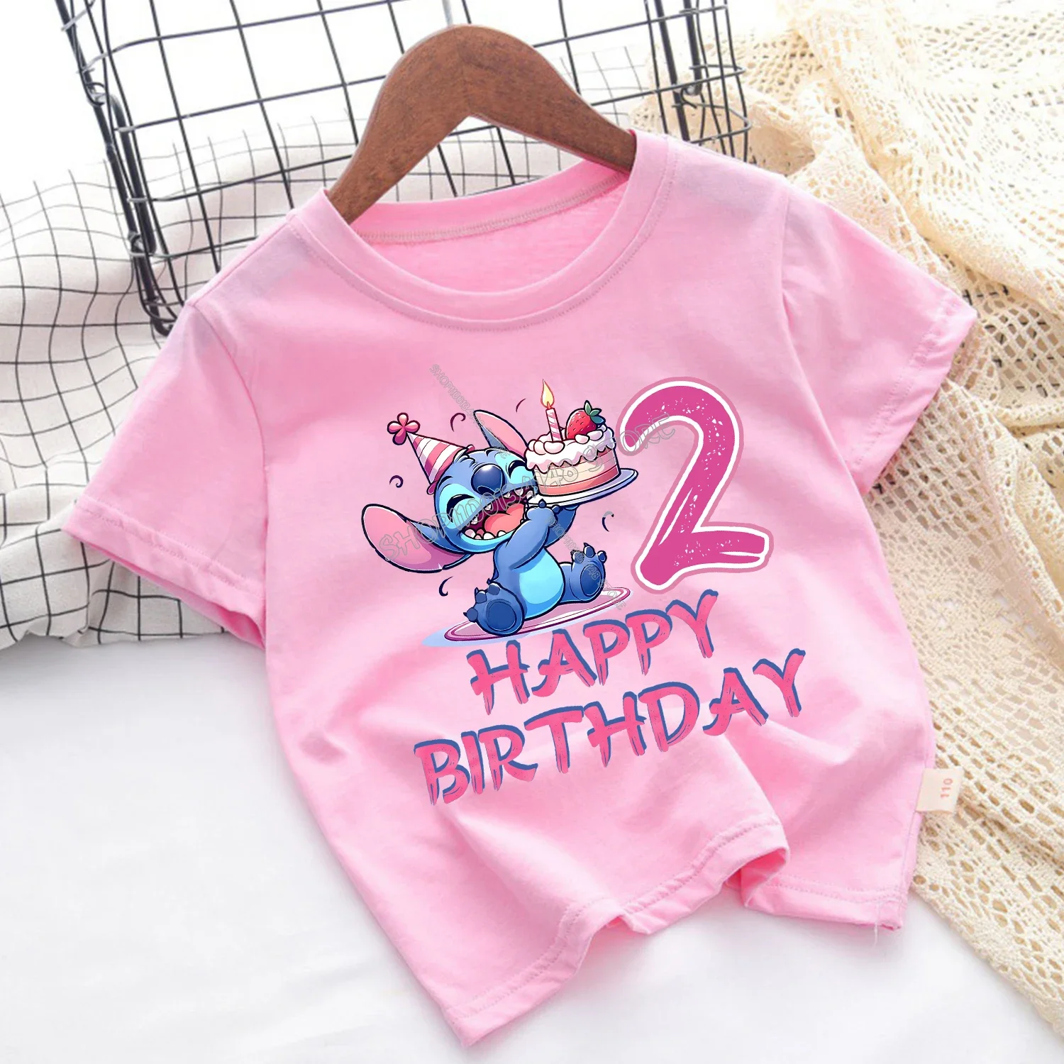 

Disney Lilo Stitch T-shirt for Children Cute Cartoon Figure Tee Pink Cotton T-shirt Fashion Birthday Short Sleeve Loose Clothing