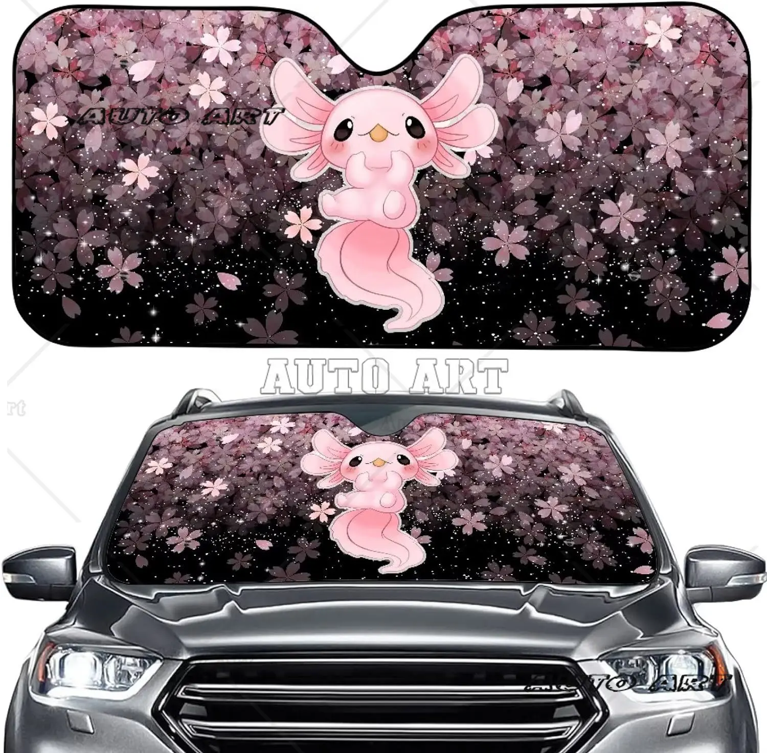 Axolotl Sakura Front Windshield Sun Shade Durable Car Windshield Girly Kawaii Blackout Blocks for Car Accessories Pink