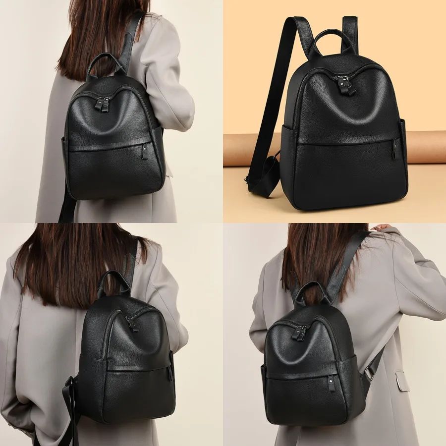 

【New style】- explosion new casual versatile simple genuine leather top layer soft cow leather shoulder backpack women's bag med
