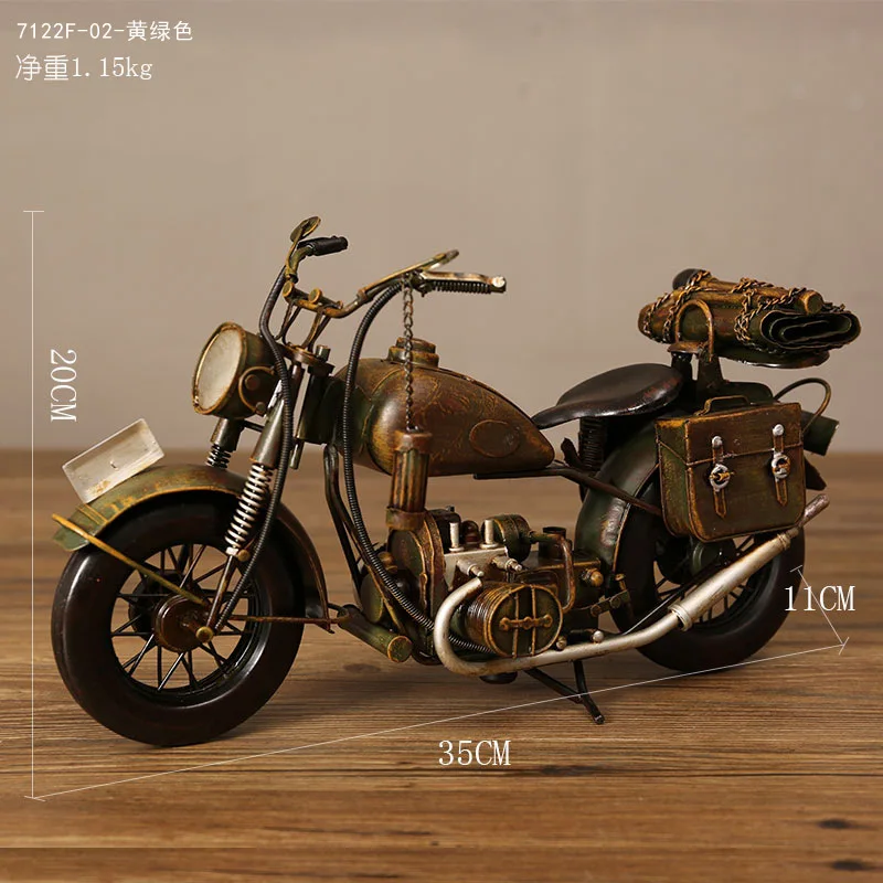 Vintage Distressed Iron Art Motorcycle Home Living Room Wine Cabinet Decoration Ornament Model Creative Craft Large Display Piec