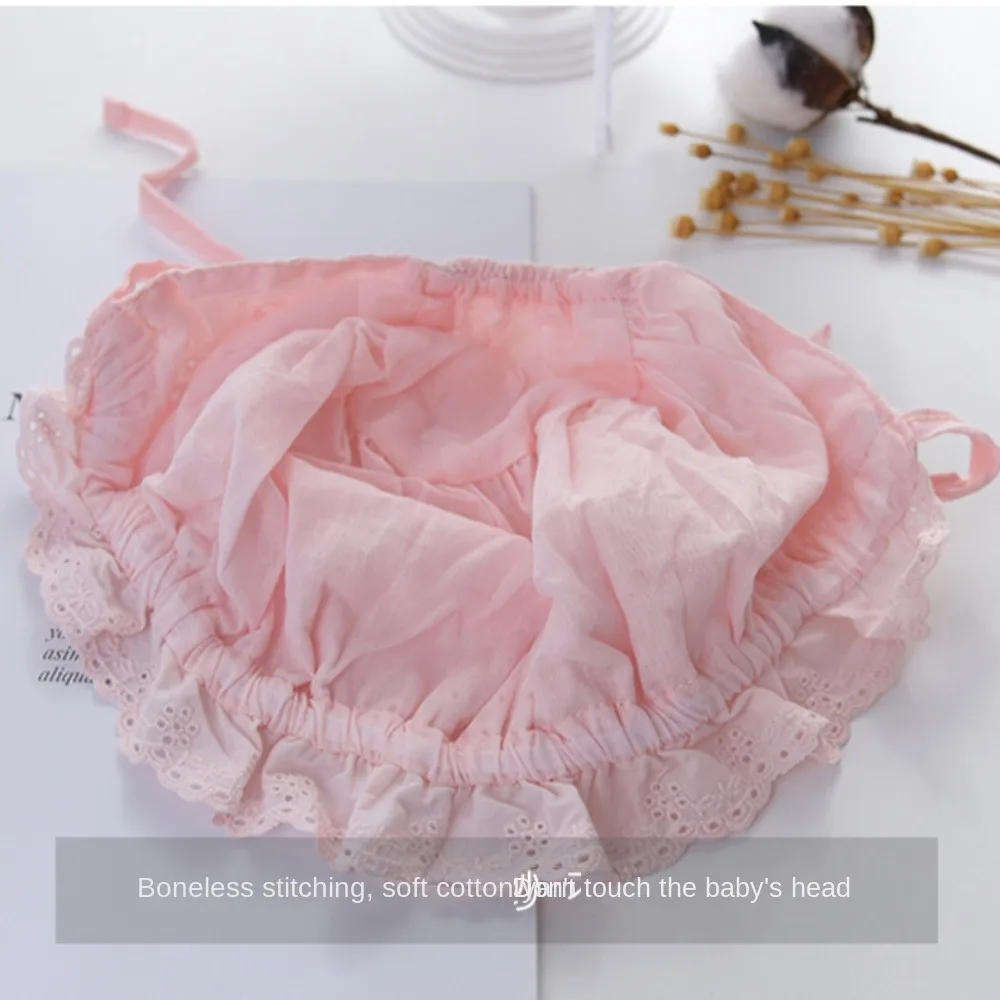 Lace Ruffle Baby Girl Court Hat Soft Cotton Newborn Visors Solid Color Headwear Princess Infant Beanies Bonnet Photo Props Cap