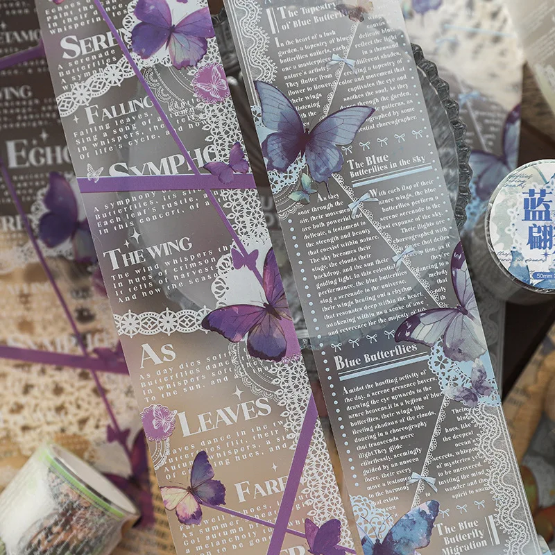 1 Roll Butterfly & English Quotes Tape Stickers Vintage Art Journal DIY Decor Supplies