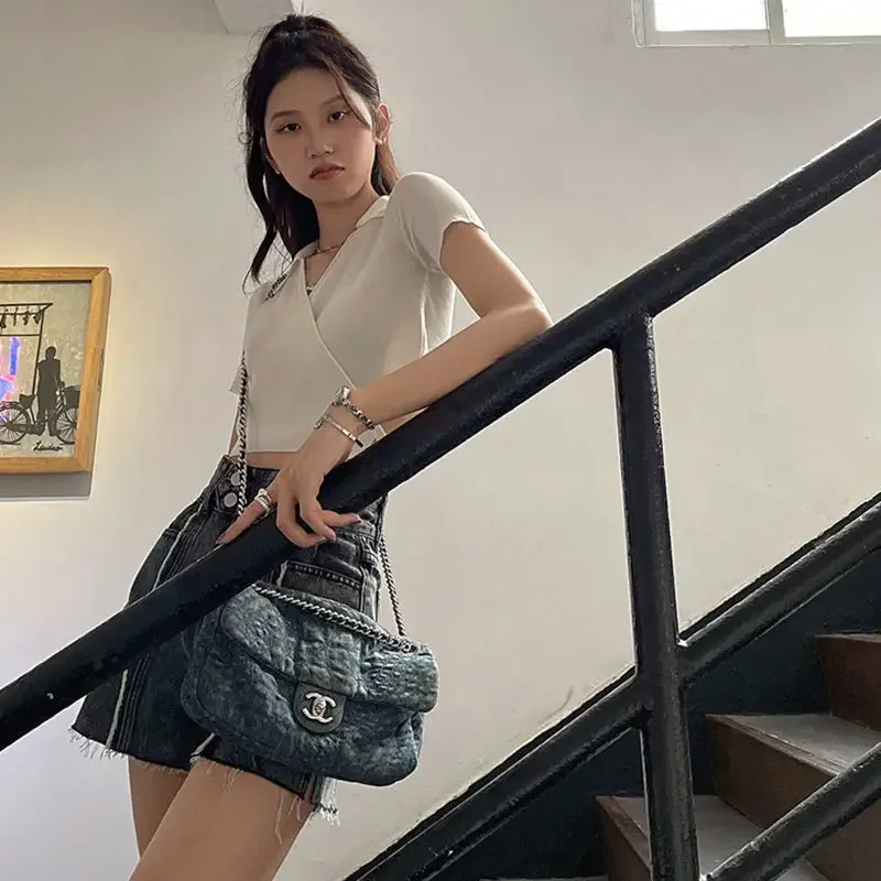 ضمادة تي شيرت المرأة اقتصاص سليم مثير الترفيه موضة جديدة الخامس الرقبة الكورية نمط الفتيات الساخنة بسيطة نقية الأساسية كل مباراة الصيف