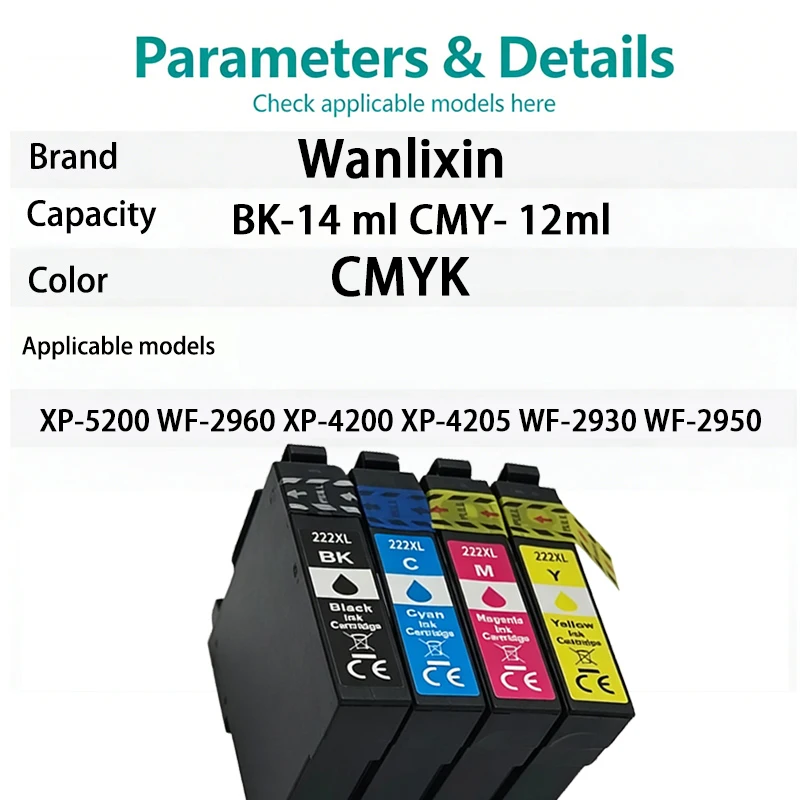 1-5 Sets T222XL T222 XL Ink Cartridge Compatible for Epson XP-5200 WF-2960 XP-4200 XP-4205 WF-2930 WF-2950 printer ink cartridge