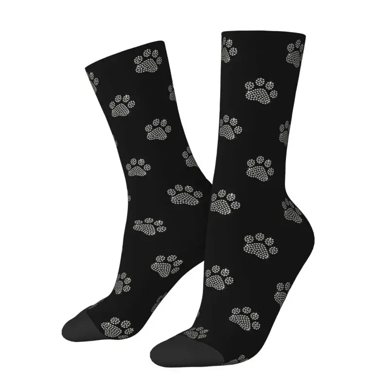 Cute Rhinestone Dog Paw Dress Socks for Men Women Warm Fashion Novelty Diamond Crew Socks