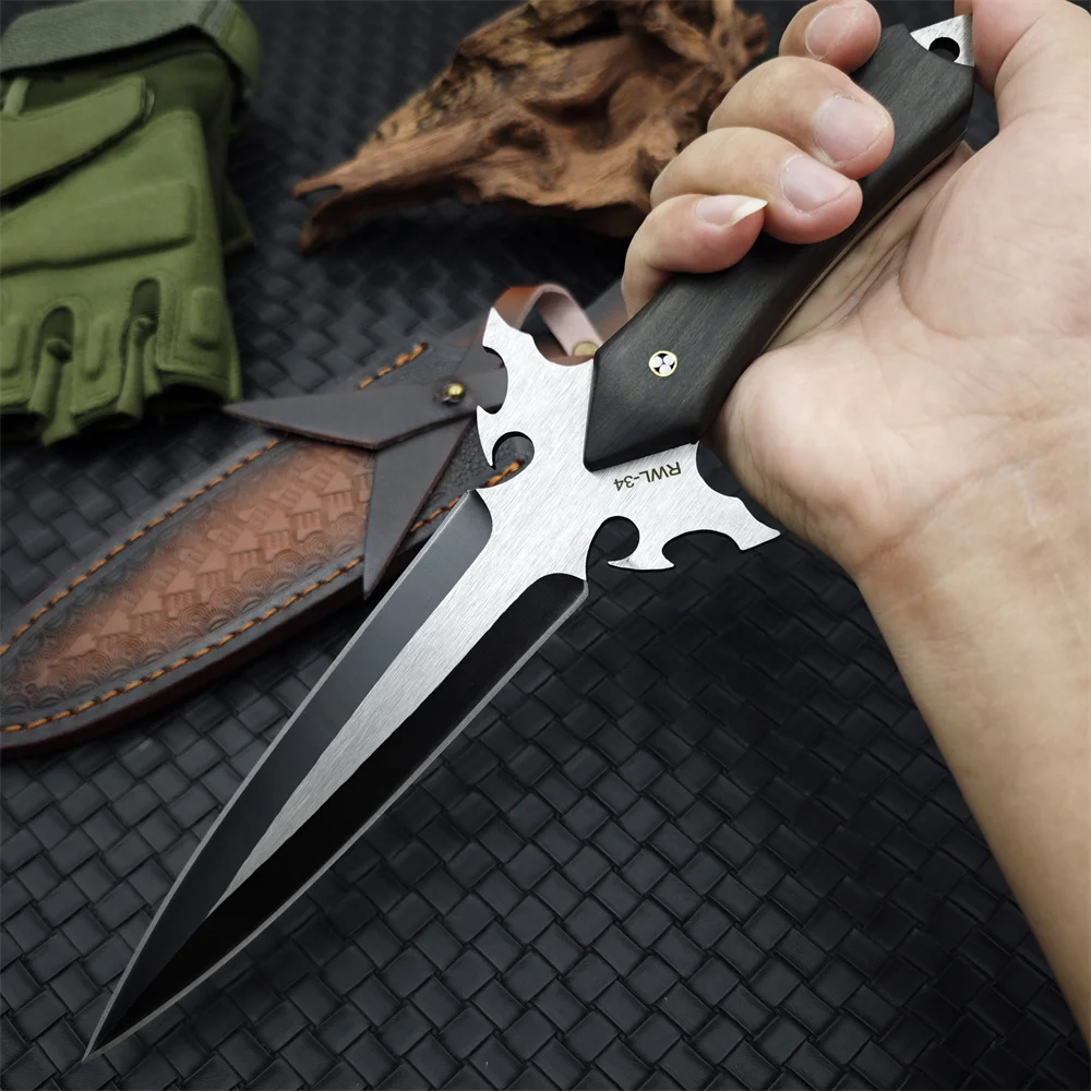 

High Quality 9CR18MOV Blade Ebony Handles Tactical Hunting Knife, Camping Knife, Self Defense Combat Knife, Outdoor Hand Tools