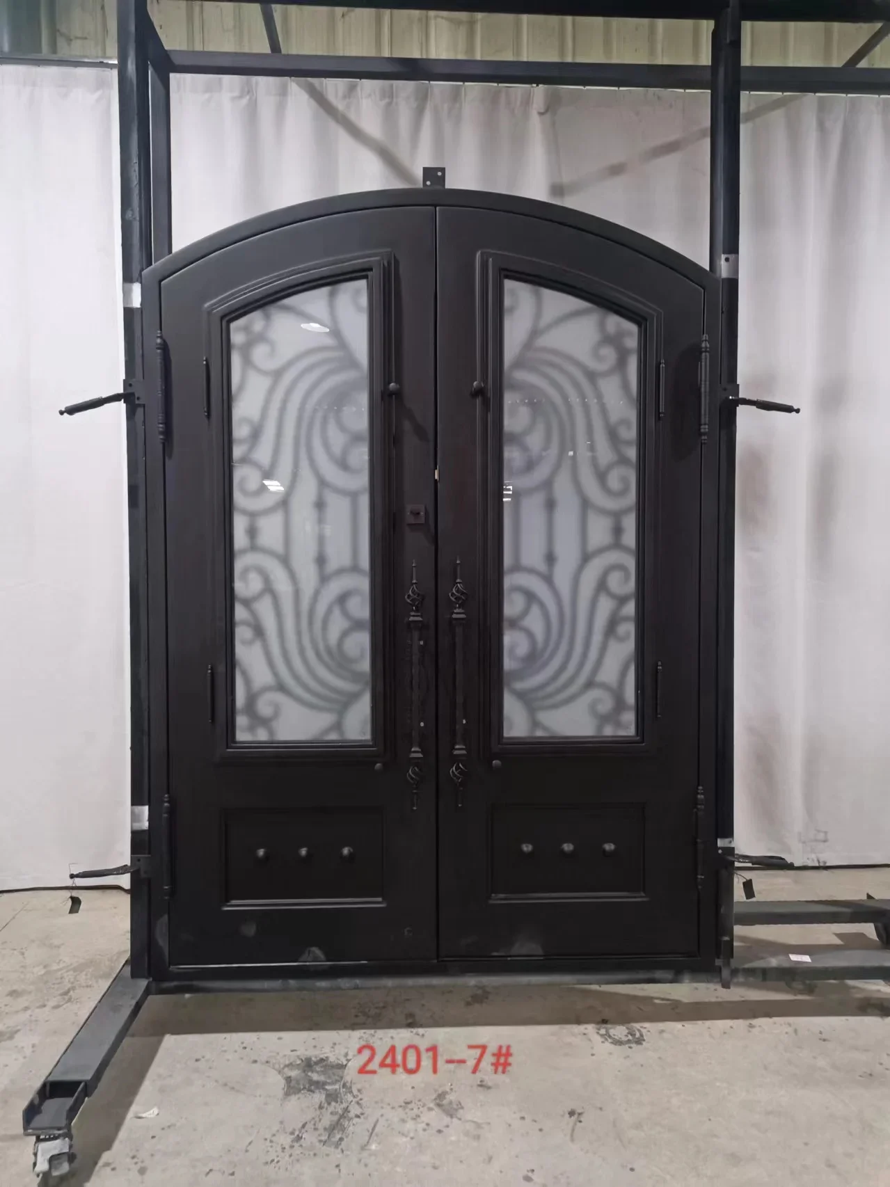 Porte d'entrée de luxe moderne FiViolet, style d'écran, fer forgé, verre privé, acier, extérieur, design minimaliste, balançoire personnalisée