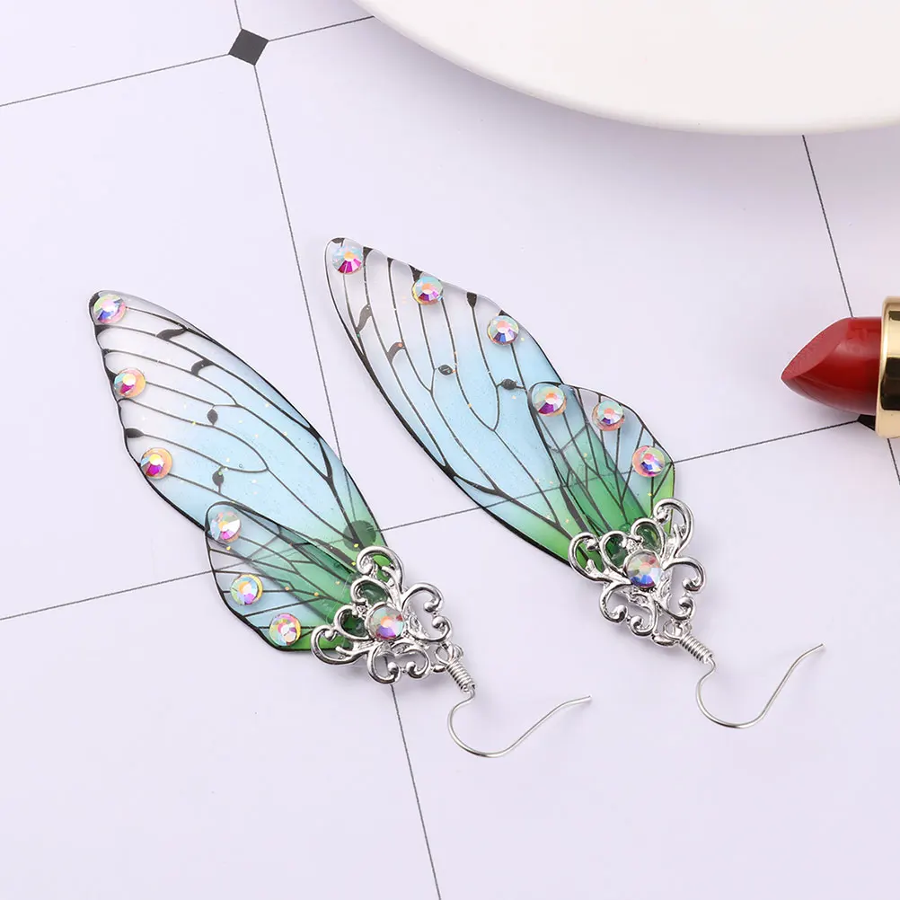 

2 Pairs Butterfly Wing Earrings Animal Dangle Pattern Teardrop Beautiful for Women Cosplay