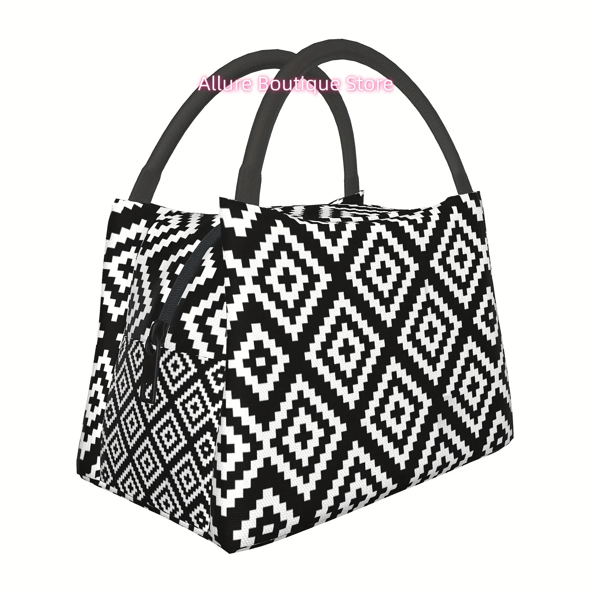 1pc Black And White Pattern, Reusable Cooler Bag, Cooler Bag, Insulated Lunch Bag for Camping Picnic Beach