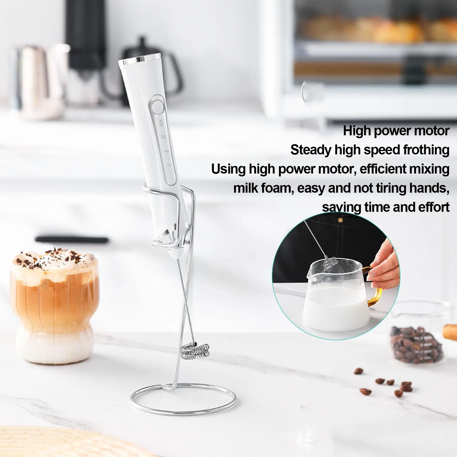 ماكينة صنع رغوة الحليب الكهربائية المحمولة USB قابلة لإعادة الشحن 3 سرعات من الفولاذ المقاوم للصدأ ماكينة صنع رغوة الحليب المحمولة الصامتة لمحبي القهوة