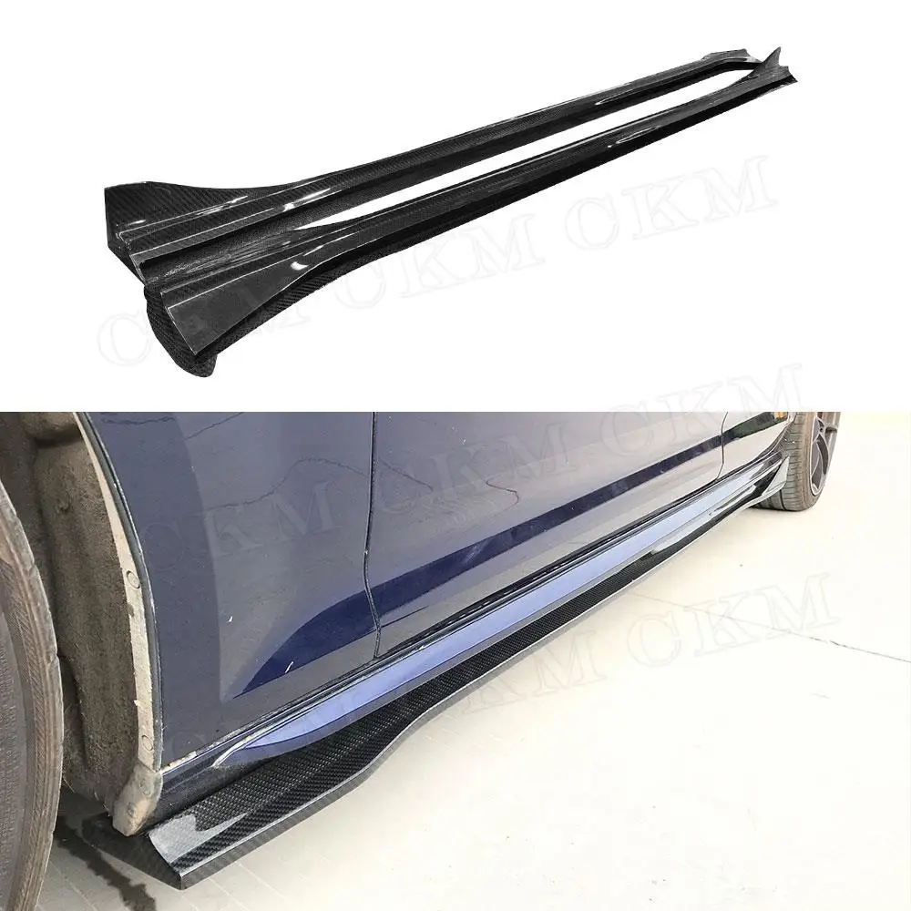 Dry Carbon Fiber Side Skirts Aprons For Audi A4 Sline Sport S4 Sedan B10 2019 2020 FRP Door Bumper Lip Protector Car Styling