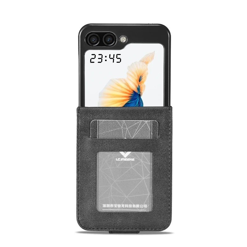 Side Magnetic Flip Phone Cover For Samsung Galaxy Z Flip6/Z Flip5/Z Flip4/Z Flip3 Leather Built-In Card Slots Protective Case