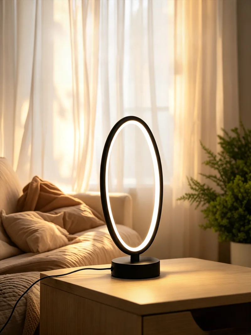 Oval Ring LED Table Lamp USB Powered Dimmable Modern Minimalist Desk Lamp, Matte Metal Frame Eye-Care Soft Warm Night Light, Cre