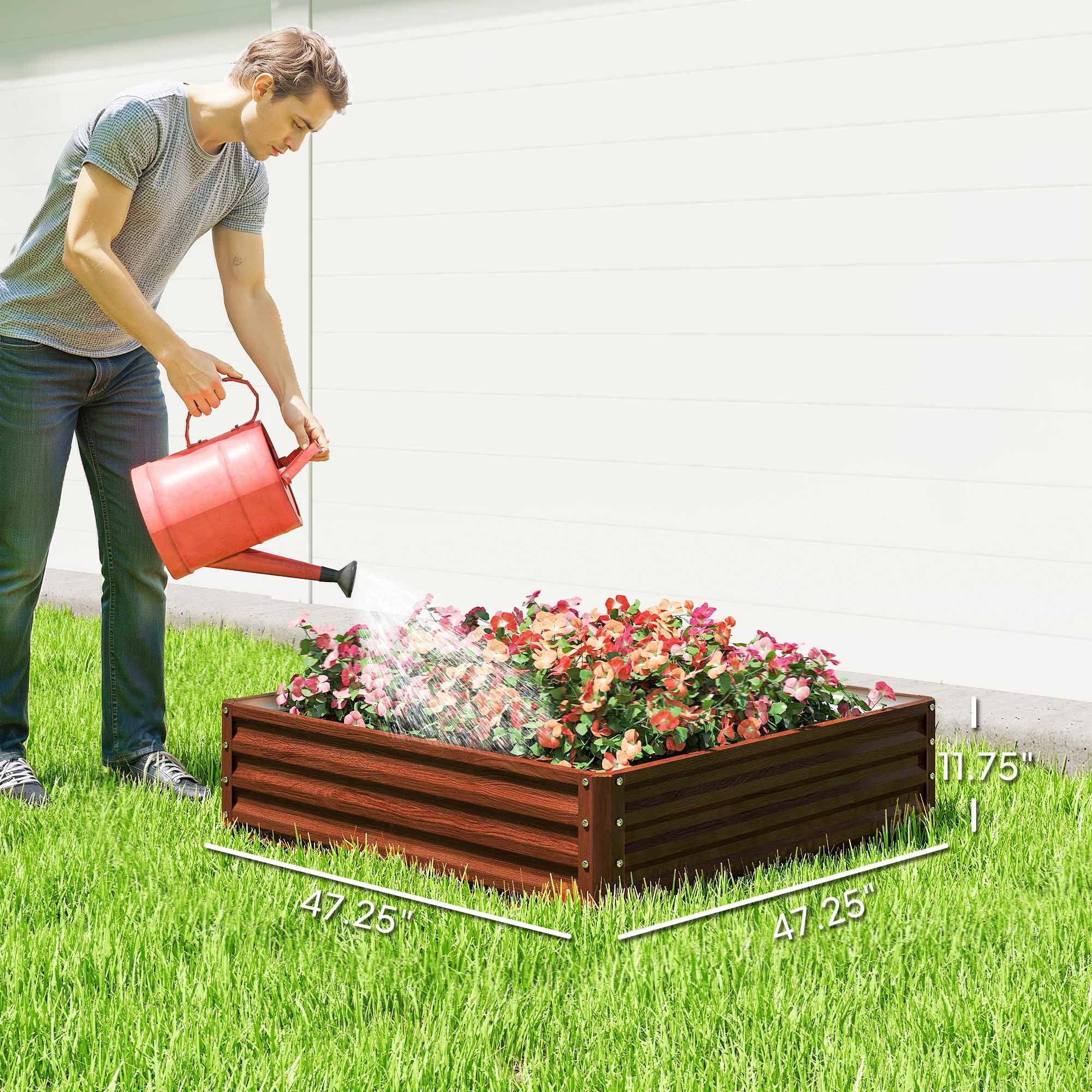 

Natural Wood Finish Galvanized Raised Garden Bed 4x4x1 Foot Metal Planter Box for Vegetables Flowers Herbs 101 Gal