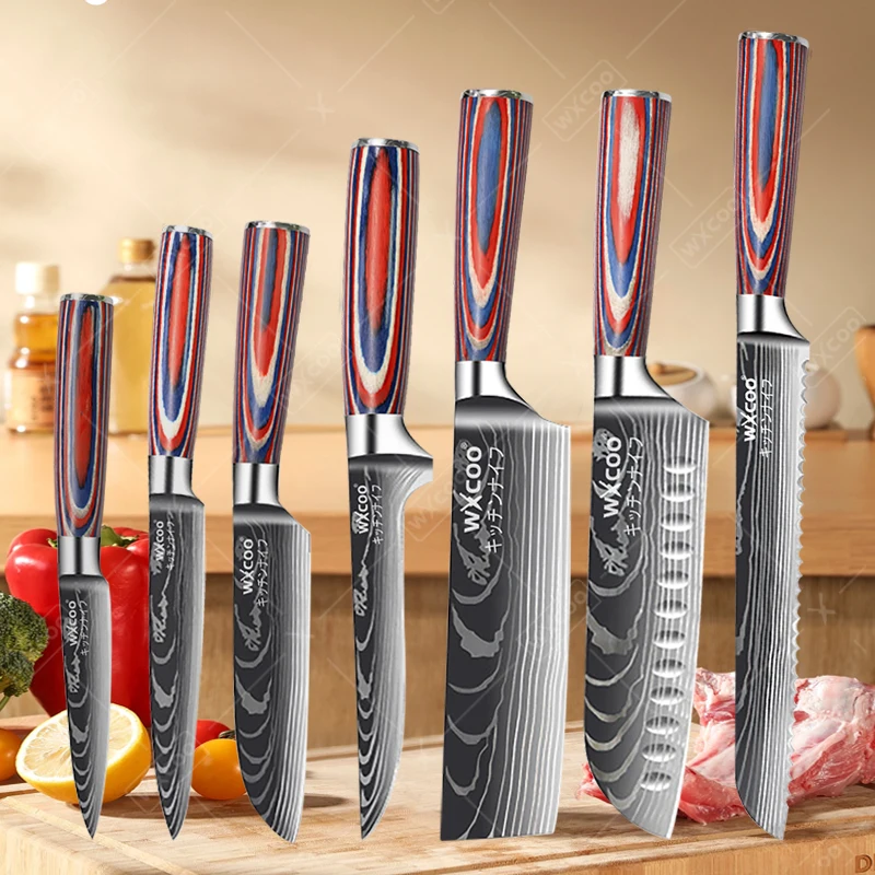 Professional Kitchen Chef's Knife Damascus Japanese Santoku Slicing Knife Meat Cleaver Stainless Steel Butcher Knife with Box