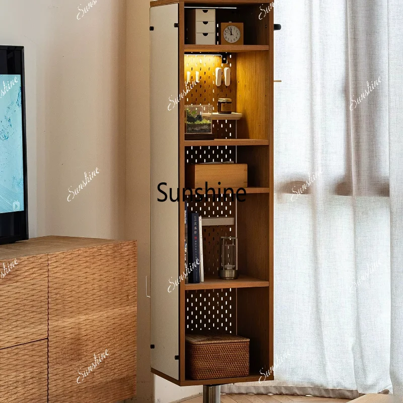 

Rotating bookshelf Solid wood dressing full-body mirror Living room Floor storage locker