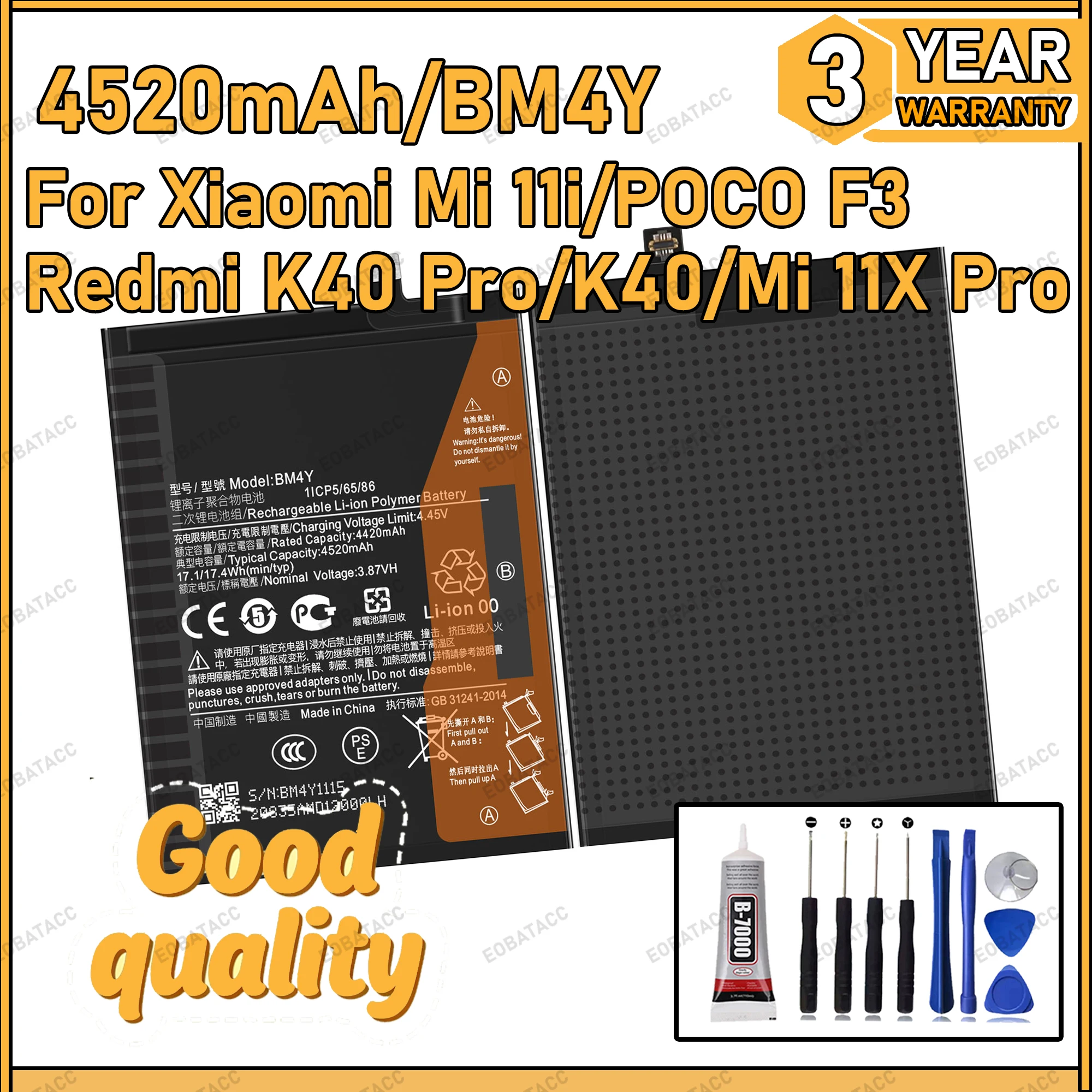 

100% New Zero Cycle BM4Y Battery For XIAOMI Mi 11i/POCO F3/Redmi K40 Pro/K40/Mi 11X Pro Bateria +Free Tools
