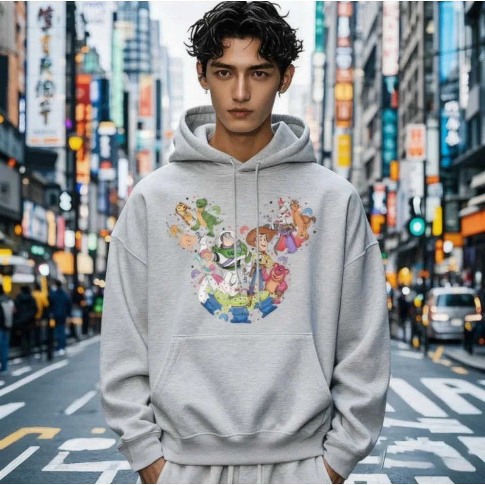

Комплект для родителей и детей Disney, мужская толстовка с принтом головы Микки Мауса «История игрушек», спортивный свитер для взрослых, повседневный топ, свободная одежда