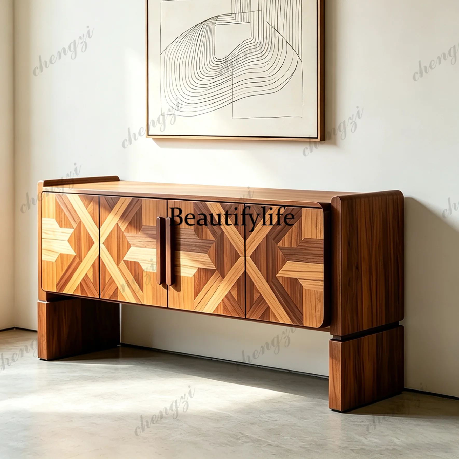 Nordic solid wood parquet entrance cabinet French retro side cabinet antique locker household, high sense