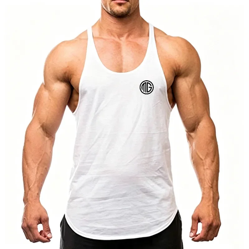 Summer Men Cotton Running Vest Y-Back Racerback Low Scoop Neck Bodybuilding Muscle Workout jogging Fitness Gym Tank Top Clothing