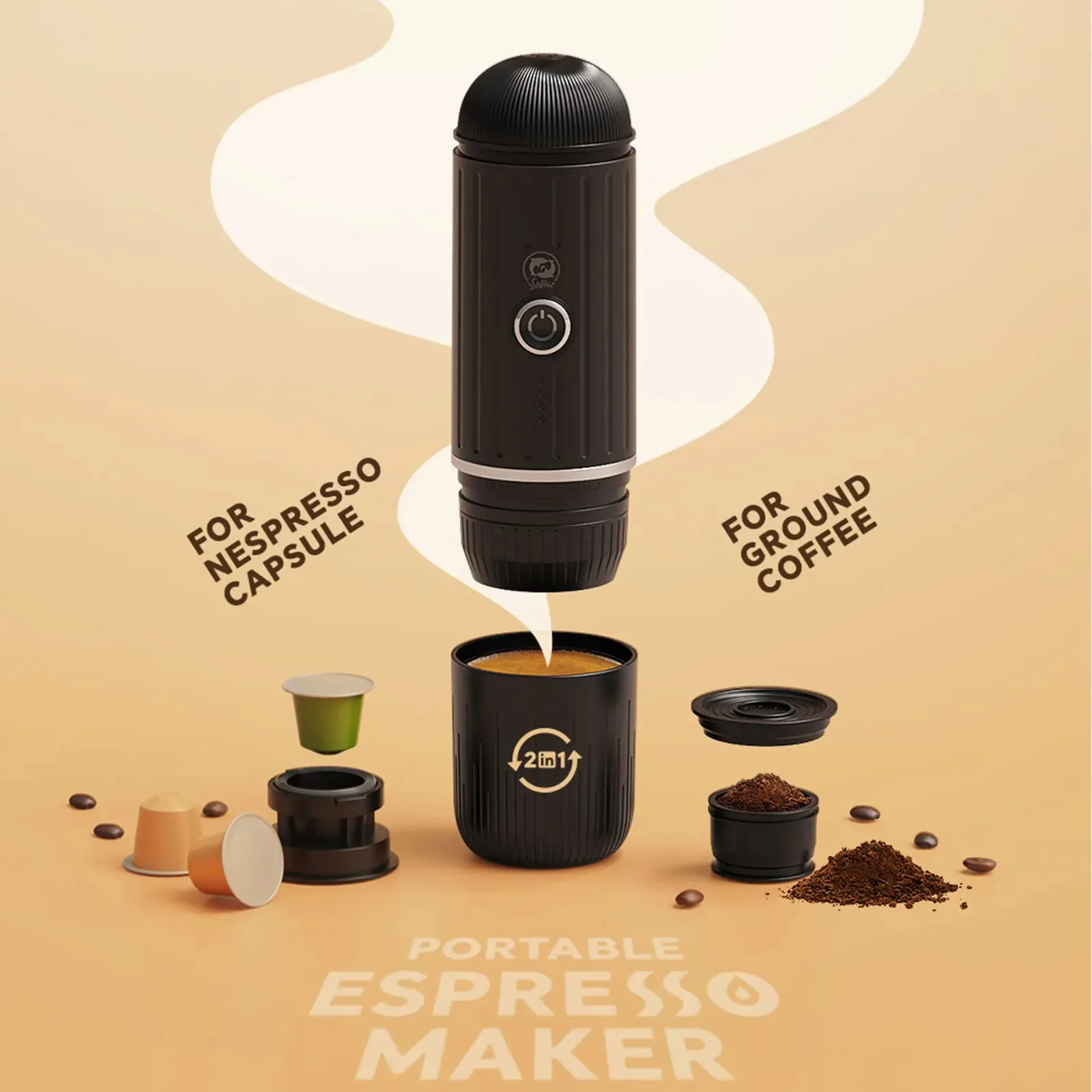 Portable Rechargeable Espresso Coffee Maker 2 Cups Fit Nespresso USB-Typec Port Coffee Machine Capsule and Powder