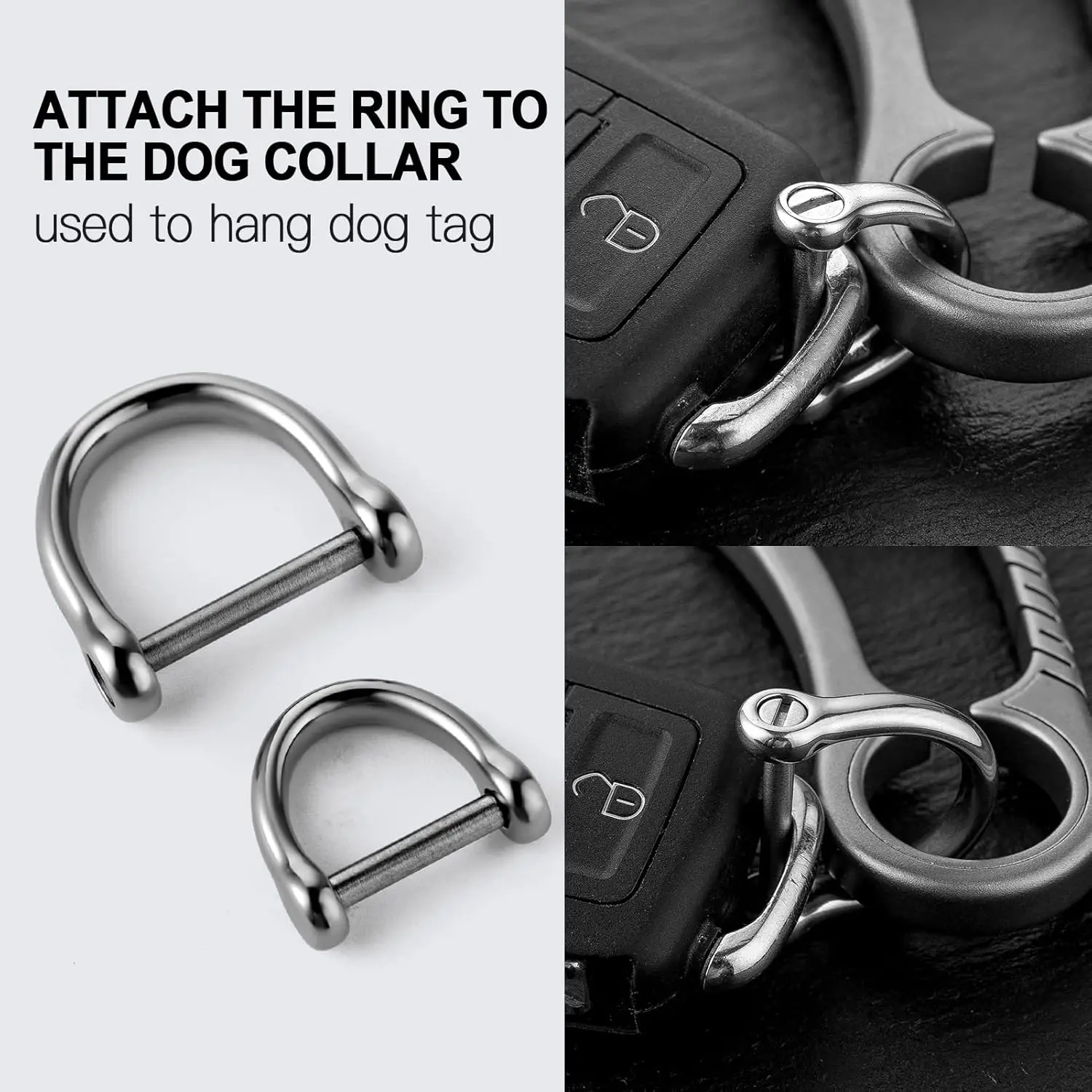 4 pcs Stainless steel D Ring Keychain, Durable D Shape Key Ring for Car keys, Horseshoe Clasp with Screw Shackle