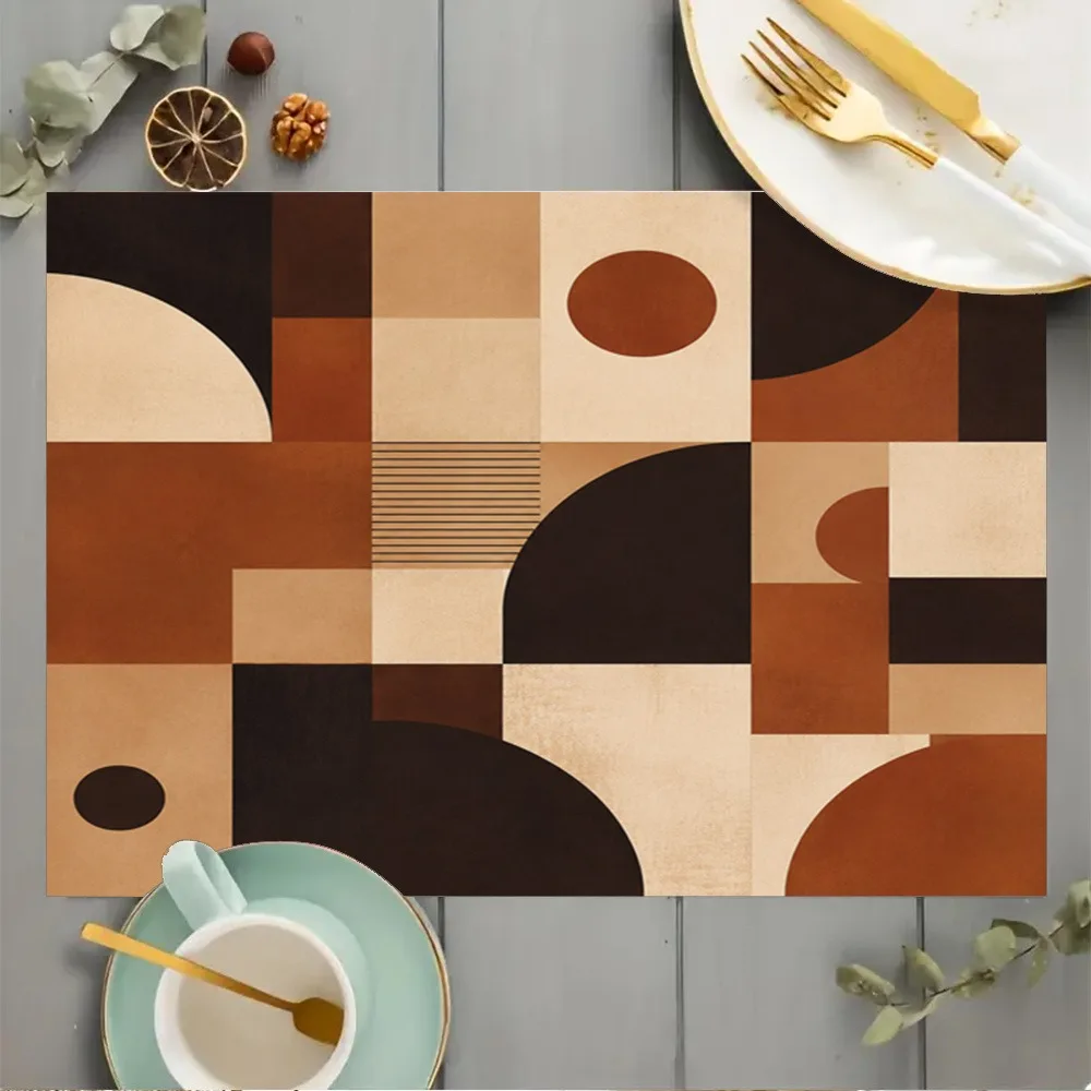 Retro Geometric Placemats Table Mat Terracotta Brown Beige Shapes Print for Dining Table Rustic Farmhouse Home Decor Accessories