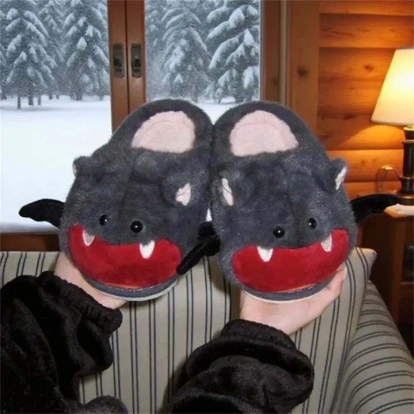 Home 3D Bat Fuzzy Slipper men Fluffy Winter Warm Fur Plush Indoor Thermal Furry House Shoe Flat Slide Cute Halloween Cozy Women view 3